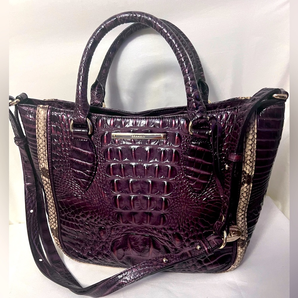 Brahmin Small Ashlee Fig Snake Shimmer Purple Satchel Crossbody